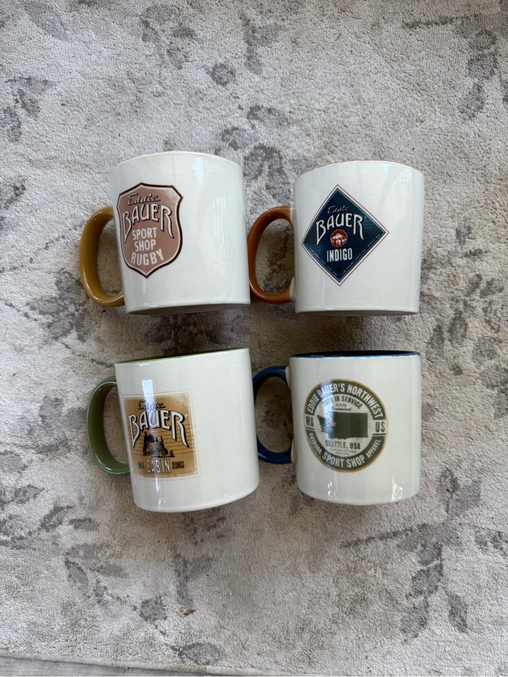 Vintage Eddie Bauer Set of 4 Ceramic Mugs - Multicolor Handles